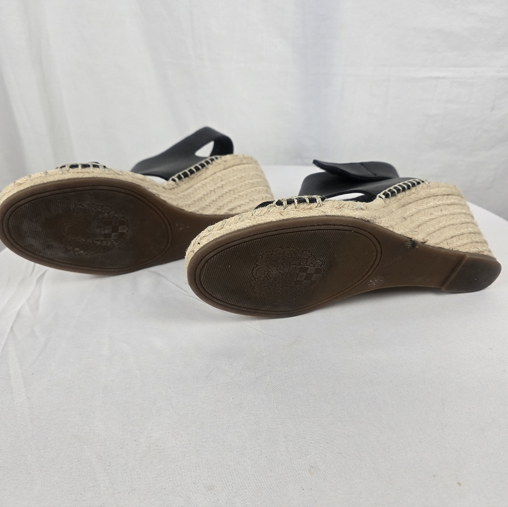Vince Camuto Laminda Black Leather Espadrille Wedge Sandals Sz 9M - Picture 7 of 9